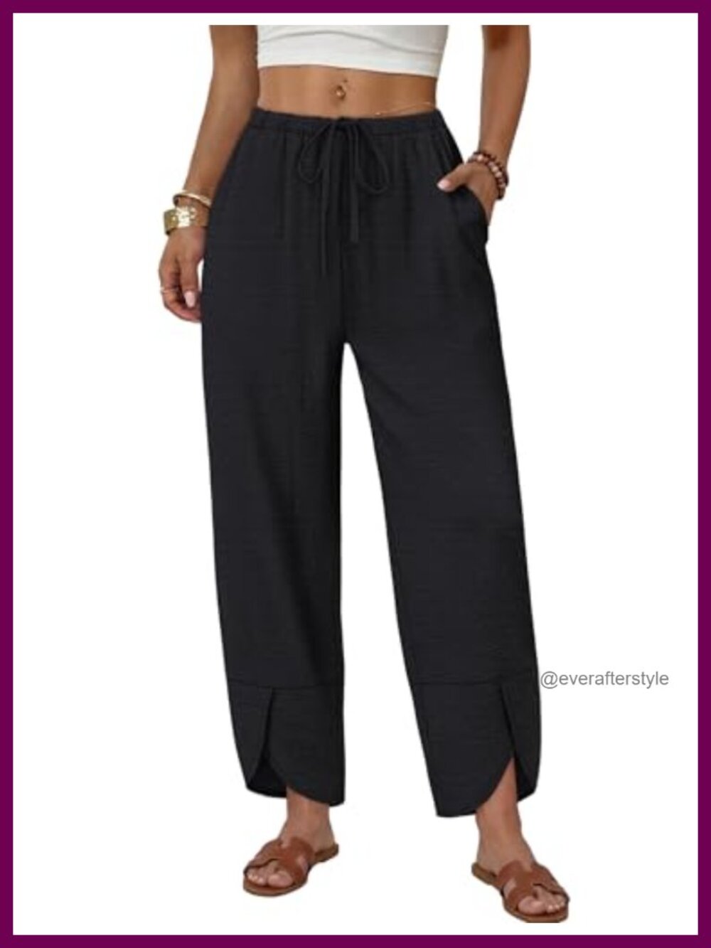Wide Leg Palazzo Capri Pants with Pockets Drawstring Elastic Waist Cropped